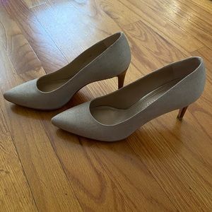 Stuart Weitzman Shimmery Beige Canvas Heels